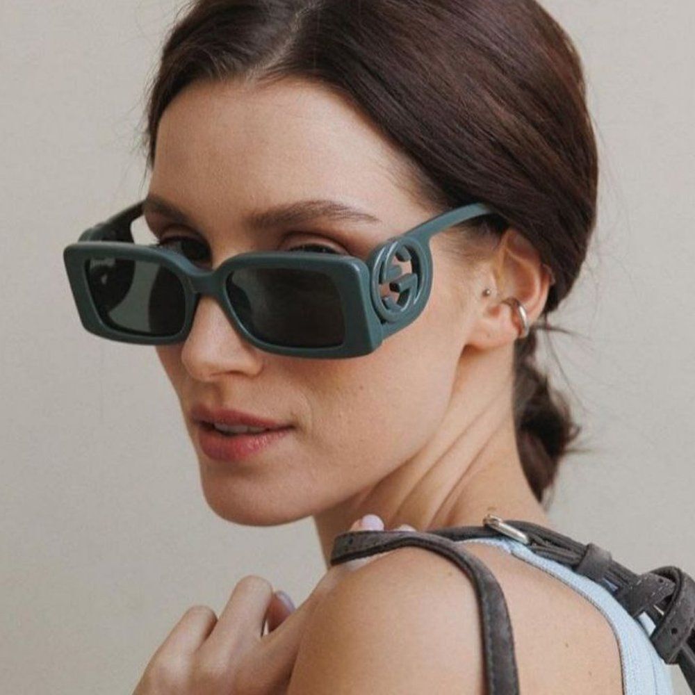 NEW Gucci GG1325S 003 Grey Smoke Grey Rectangle Women Sunglasses